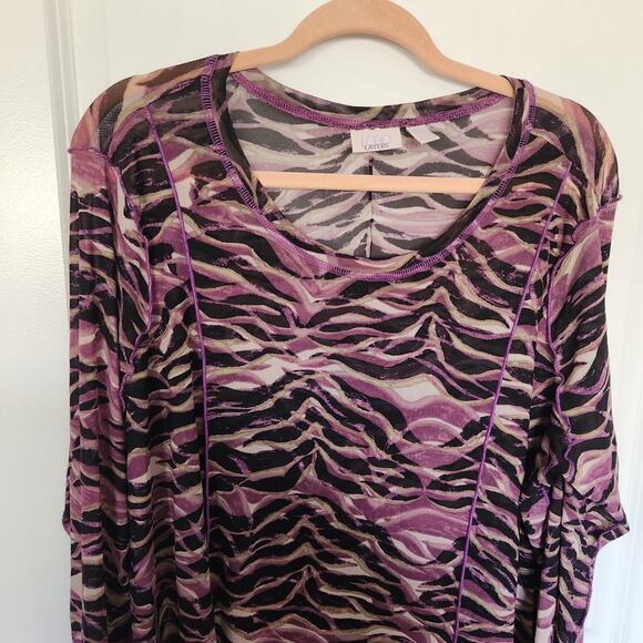 LOGO Layers by Lori Goldstein Zebra Printed Sheer Mesh Top Size 3XL - Picture 4 of 10